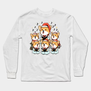 Corgi Carolers Christmas Singing Dog Choir Robes Long Sleeve T-Shirt